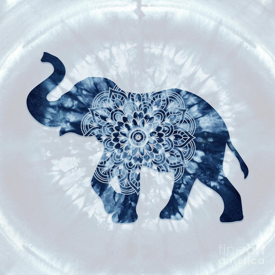 Elephant Mandala Indigo Blue Batik tie dye Painting by Tina Lavoie