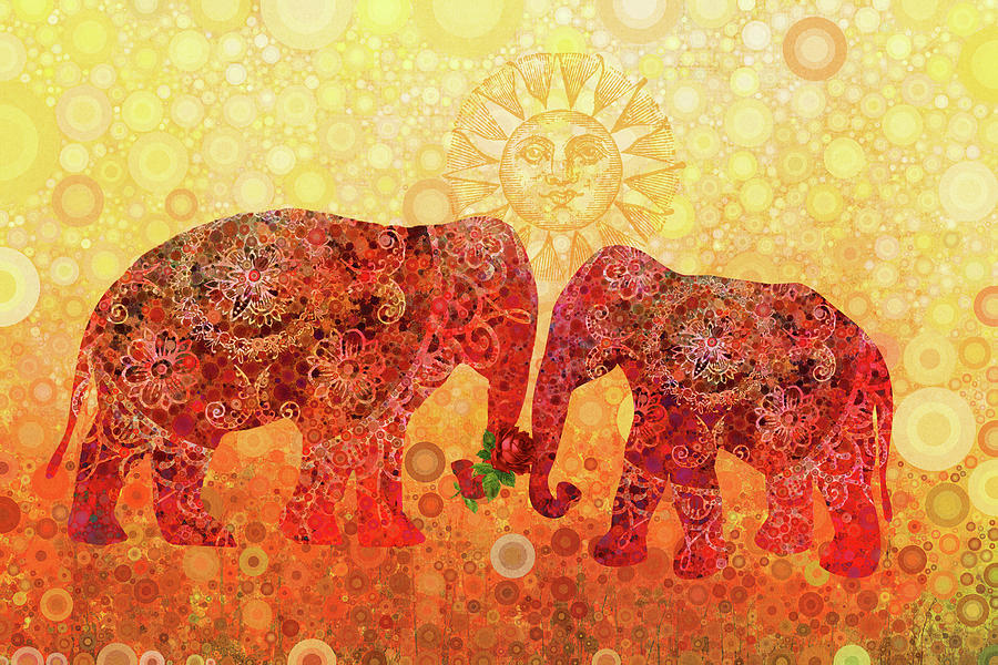Elephant Mandala Love Digital Art by Peggy Collins