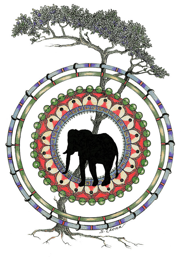 Elephant Mandala Drawing by Skye Leona