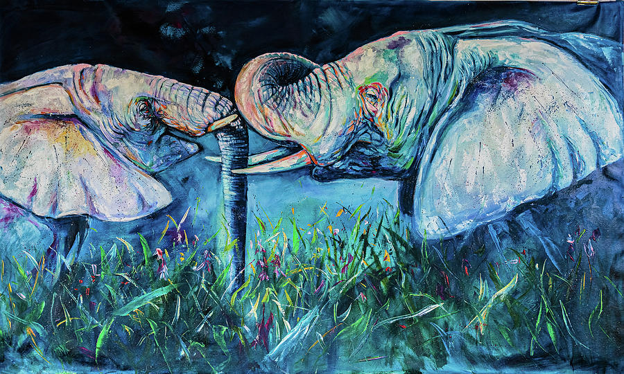 Wildlife Painting - Elephant meeting by Kovacs Anna Brigitta