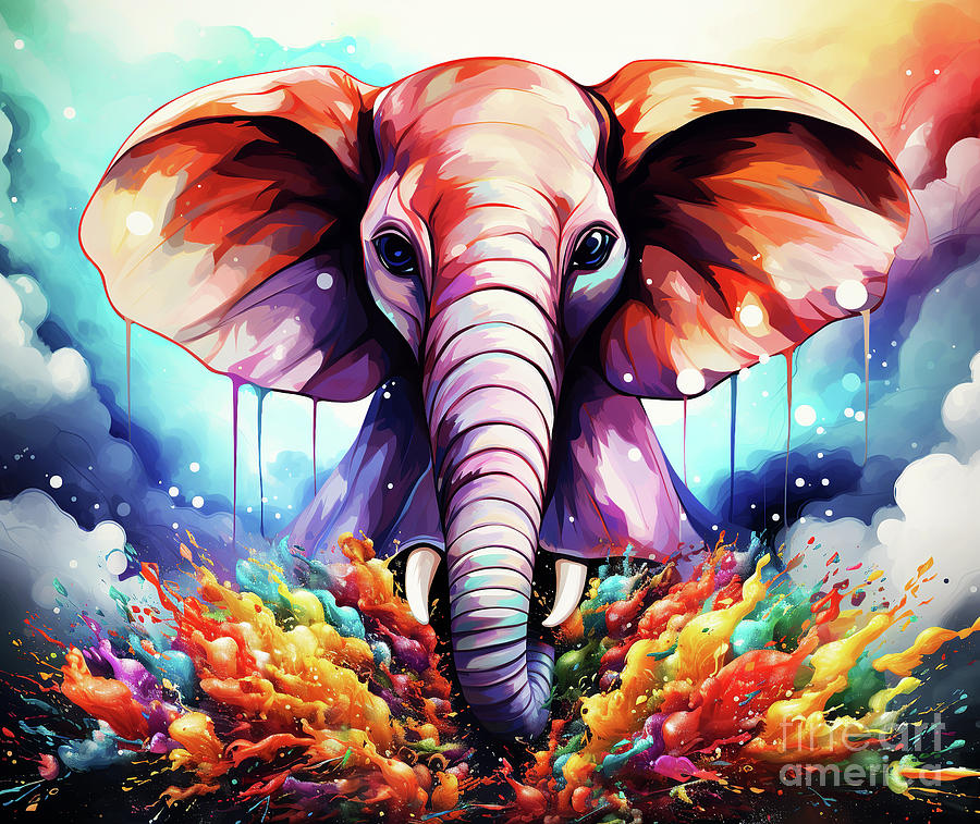 Elephant portrait in watercolor style.  Digital Art by Odon Czintos