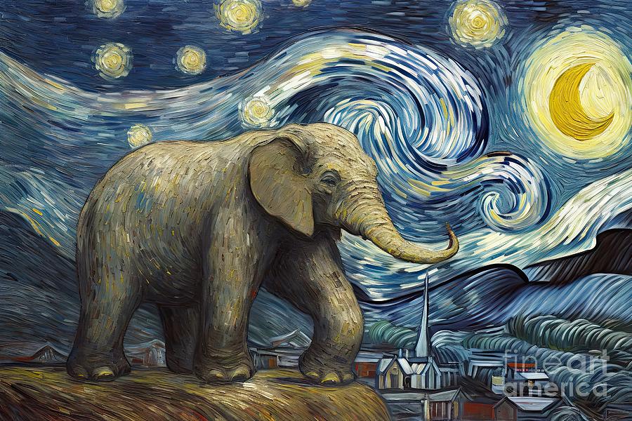 Vincent Van Gogh Painting - Elephant Starry Night  by N Akkash