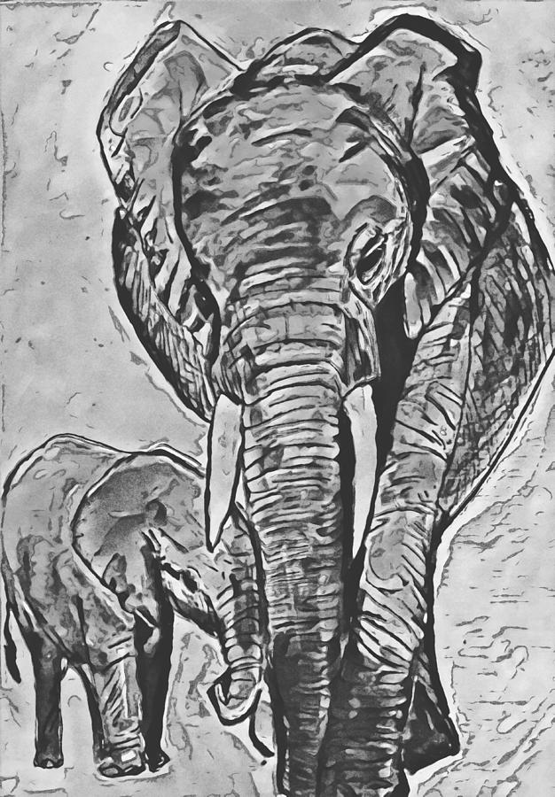 Elephant Stroll 2 Mixed Media by Eileen Backman