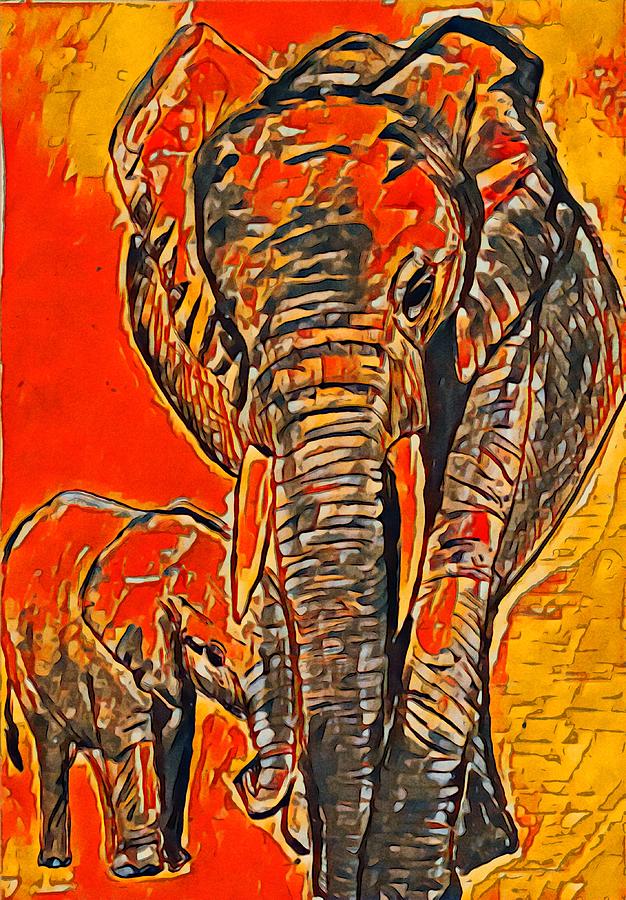 Elephant Stroll 3 Mixed Media by Eileen Backman