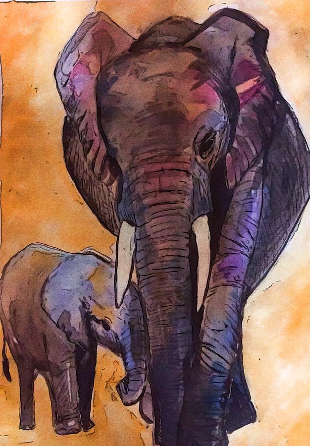 Elephant Stroll 4 Mixed Media by Eileen Backman
