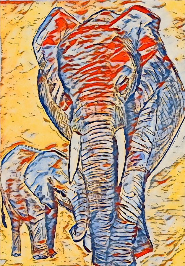 Elephant Stroll 5 Mixed Media by Eileen Backman
