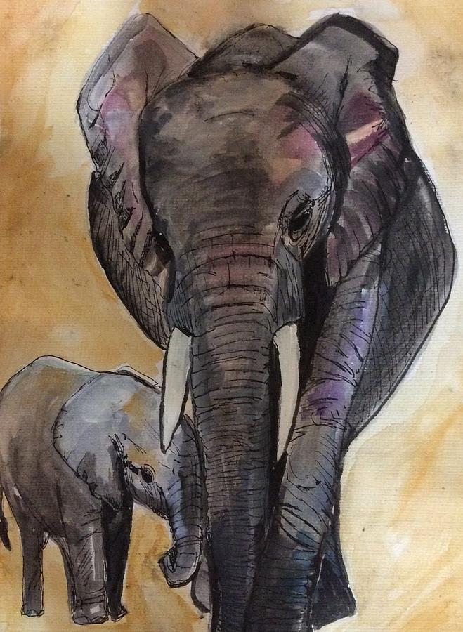 Elephant Stroll Painting by Eileen Backman