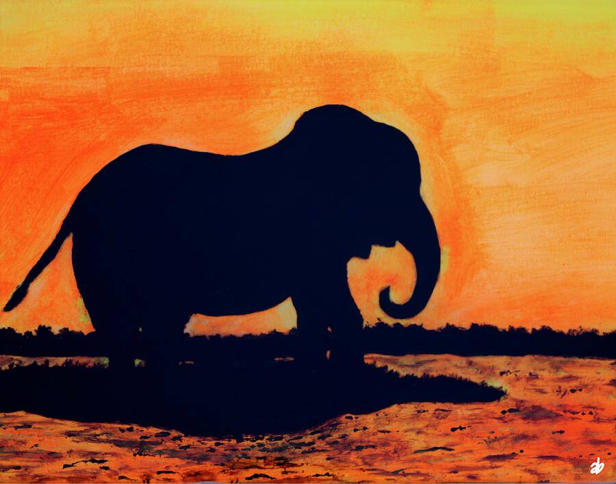Elephant Sunset Painting by Angela Brunson Elephant Sunset Painting by Angela Brunson