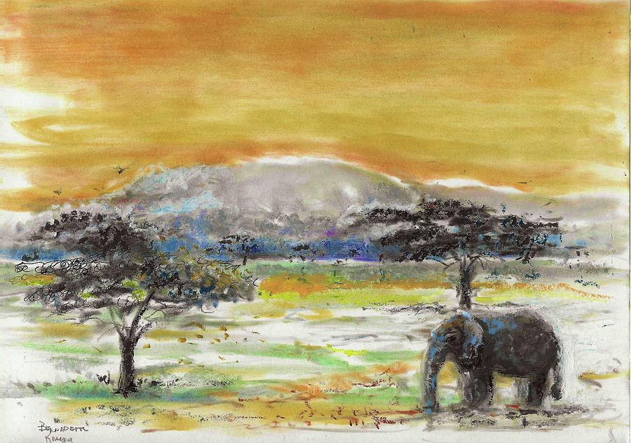 Elephant Sunset Painting by Bernadette Krupa