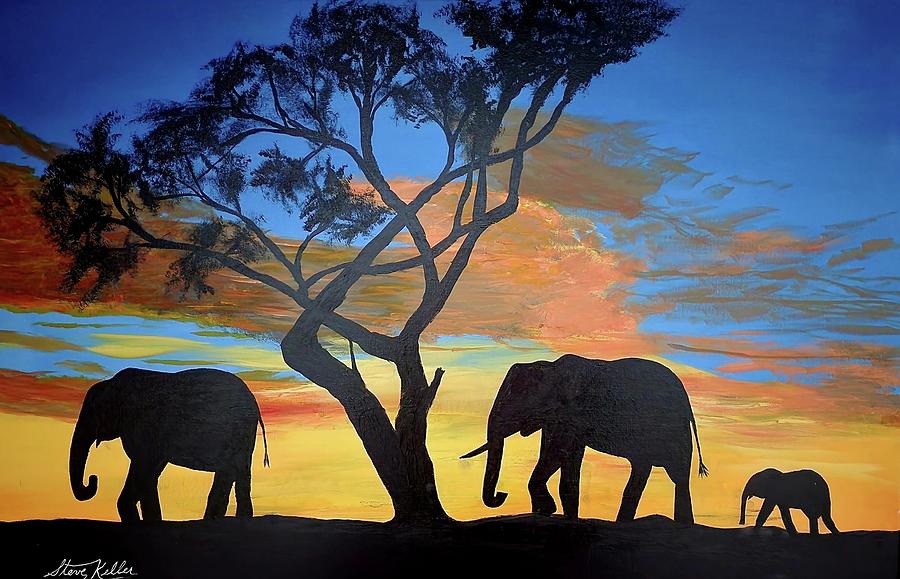 Elephant sunset Painting by Stephen W Keller - Fine Art America