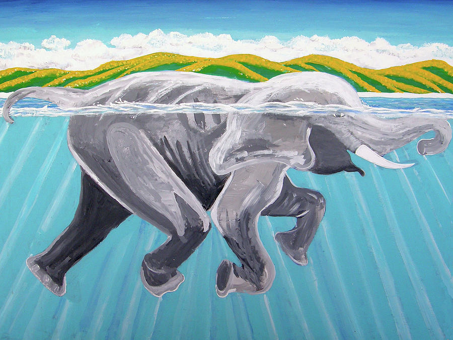 Elephant Painting - Elephant Swimming by Far I Shields Elephant Painting - Elephant Swimming by Far I Shields