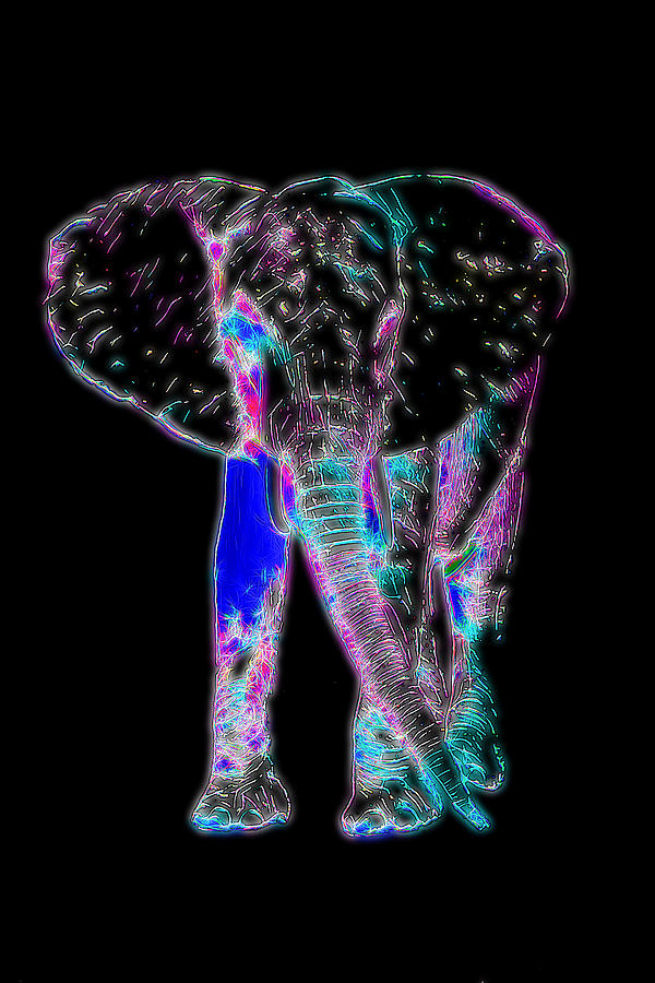 Elephant Threshold Dream in Neon Digital Art by John Haldane