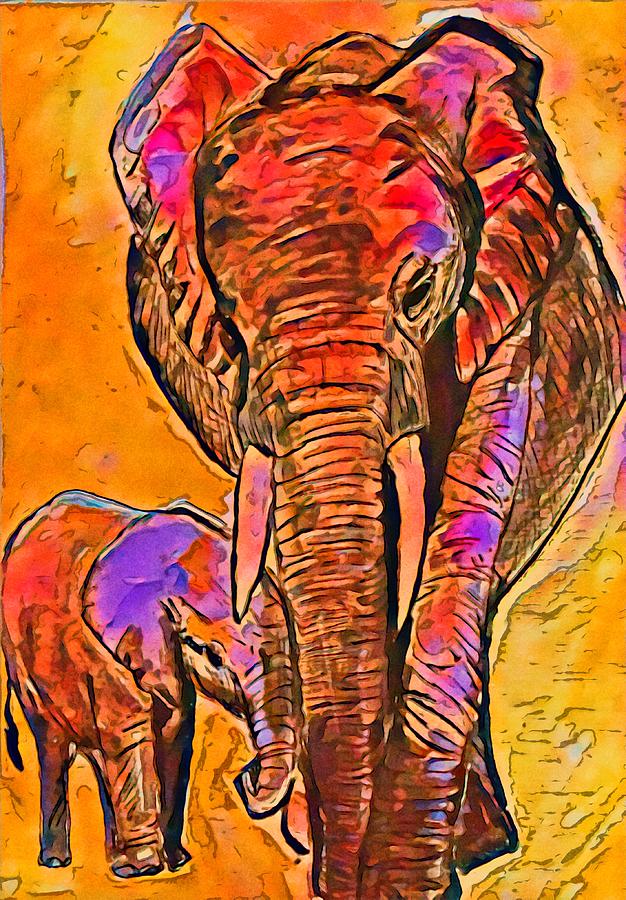 Elephant Stroll 1 Mixed Media by Eileen Backman