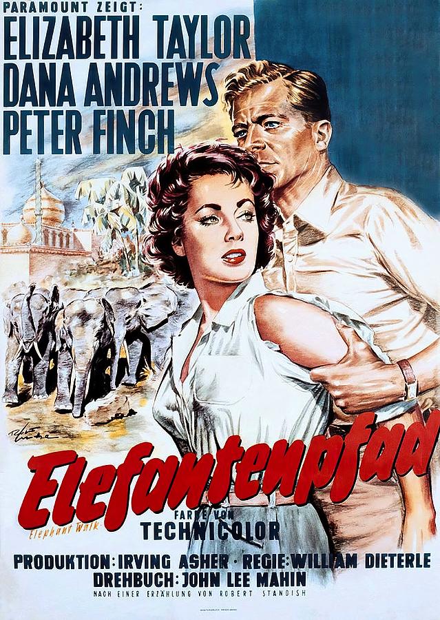 Elizabeth Taylor Mixed Media - Elephant Walk, 1954 - art by Rolf Goetze by Movie World Posters
