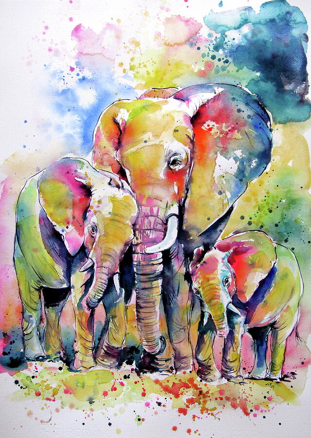 Elephant with babies Painting by Kovacs Anna Brigitta - Fine Art America