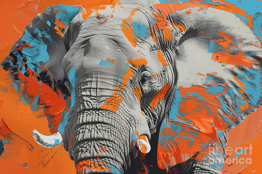 Abstract Digital Art - Elephant with color splashes by Imagine ART