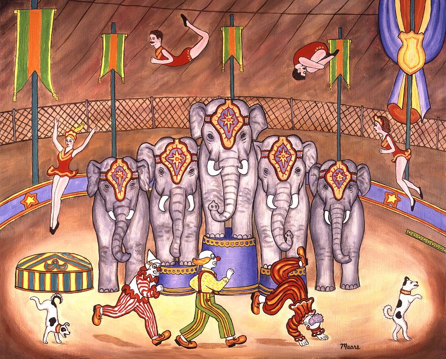 Elephants and Acrobats Painting by Linda Mears