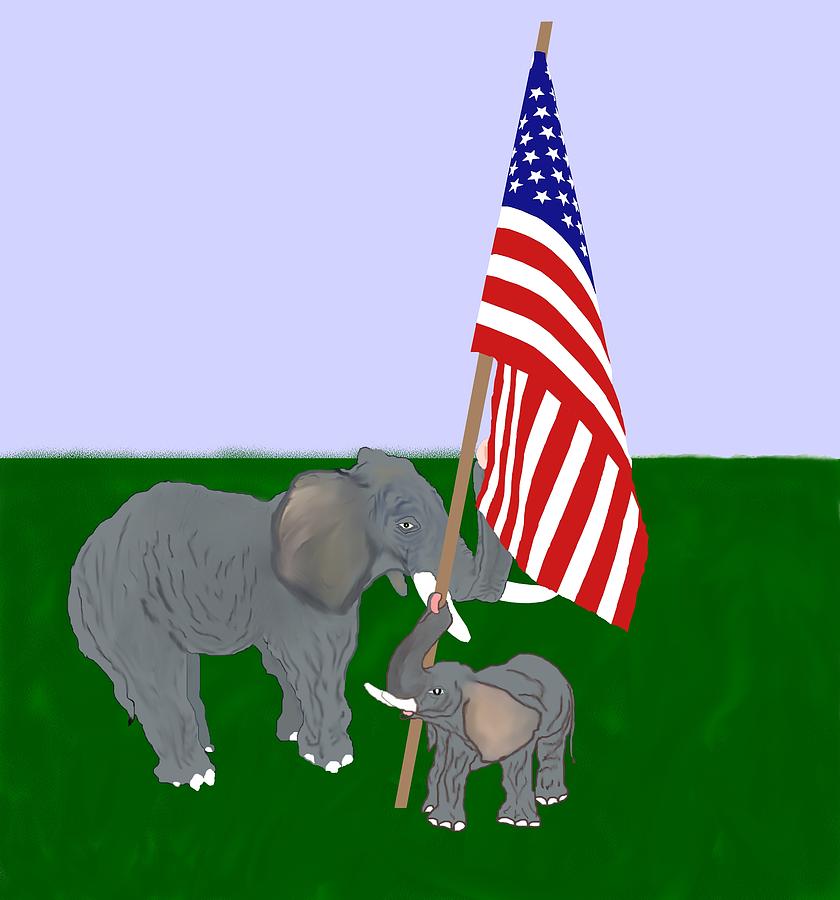 Elephants and Flag Painting by Pharris Art