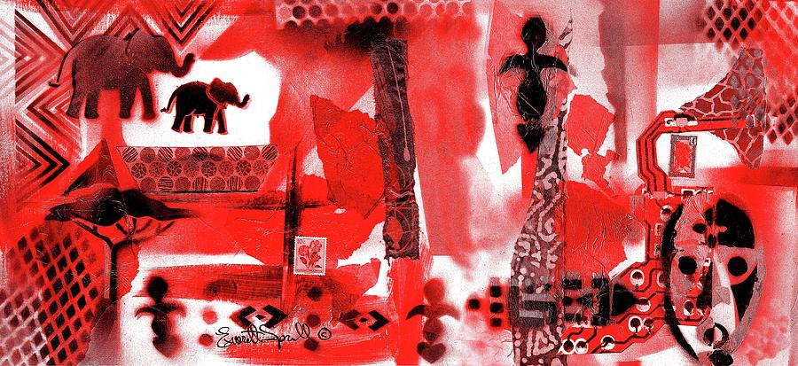 Red Elephants and Compassionate Woman Digital Art by Everett Spruill