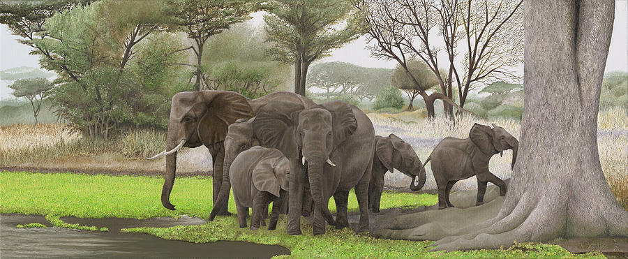 Elephants in the shade Painting by Russell Hinckley