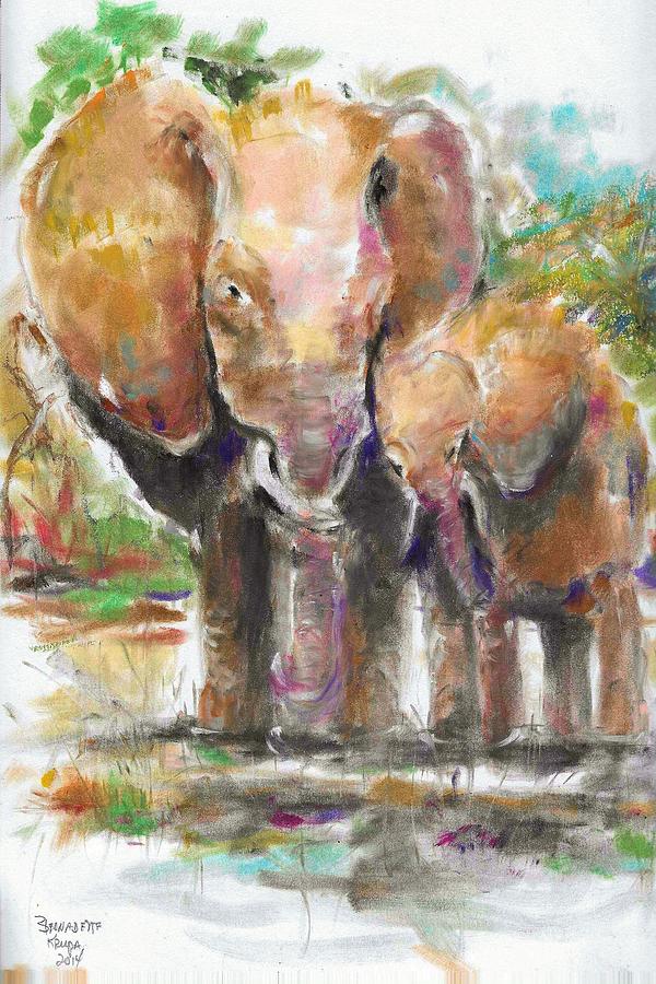 Elephant Painting - Elephants Love by Bernadette Krupa