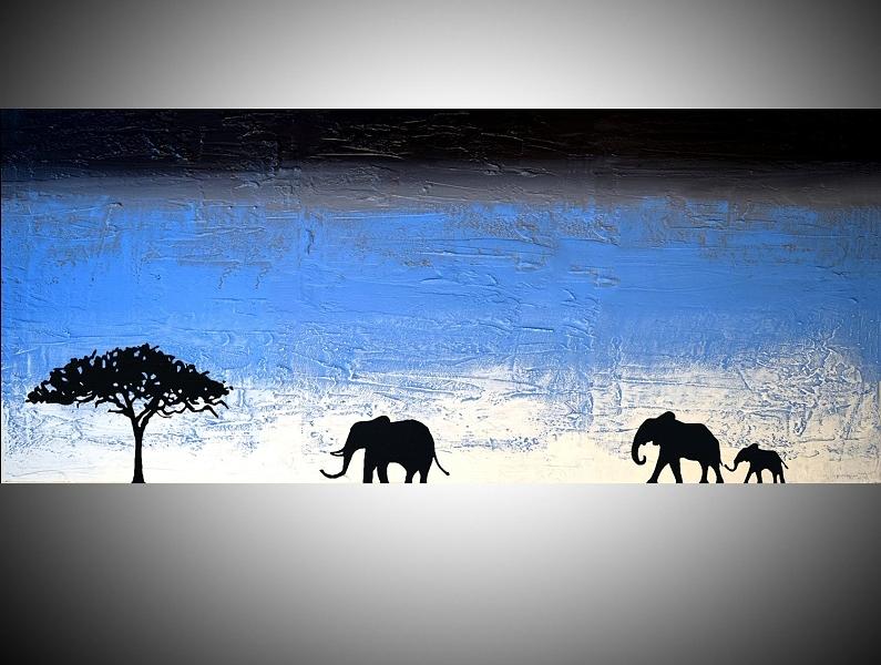 Elephant Painting - Elephants on ice blue by Stuart Wright