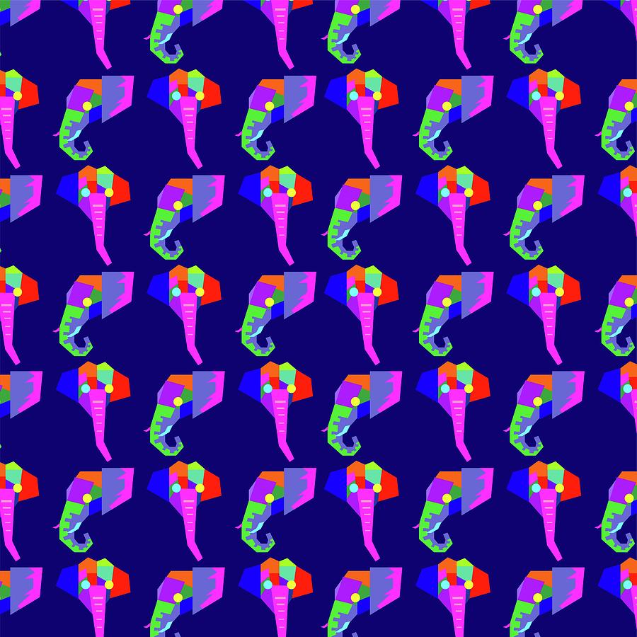 Elephants Pattern Wpap Style Blue Background Digital Art