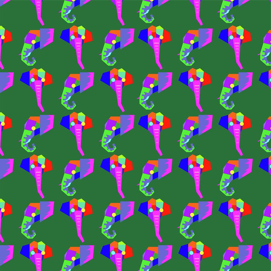 Elephants Pattern Wpap Style Green Background Digital Art