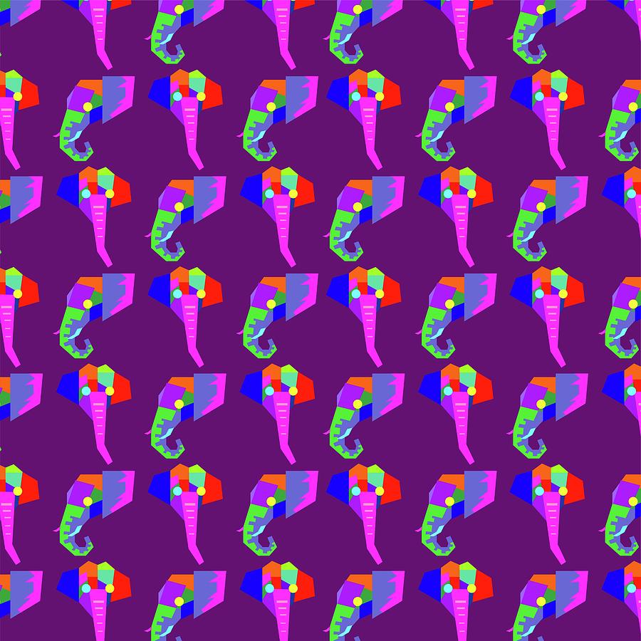 Elephants Pattern Wpap Style Purple Background Digital Art
