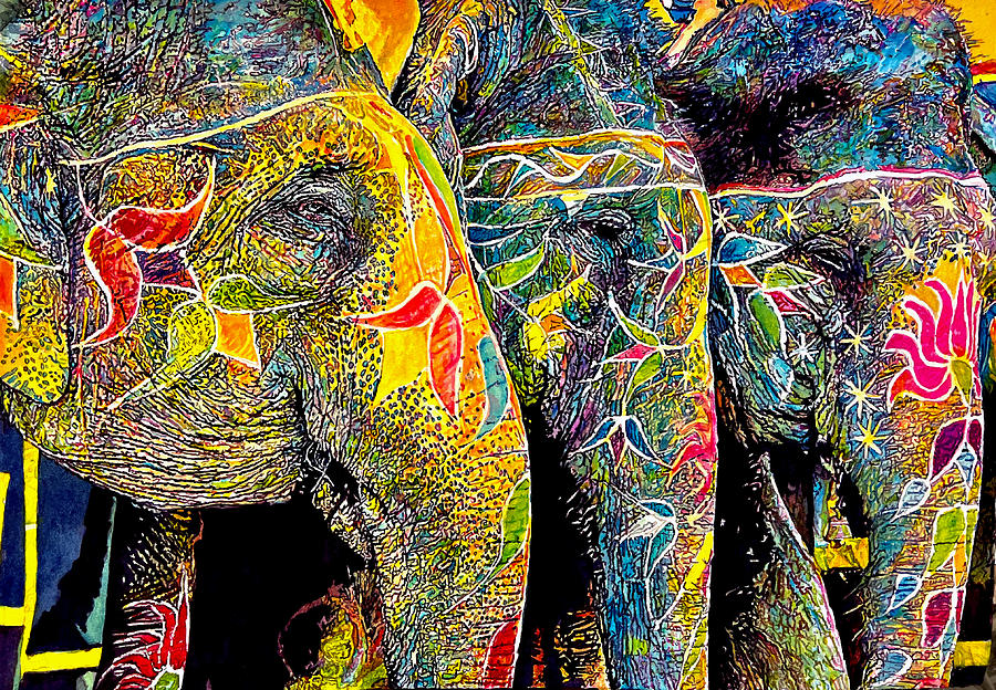 Elephants Painting by Grant Nixon