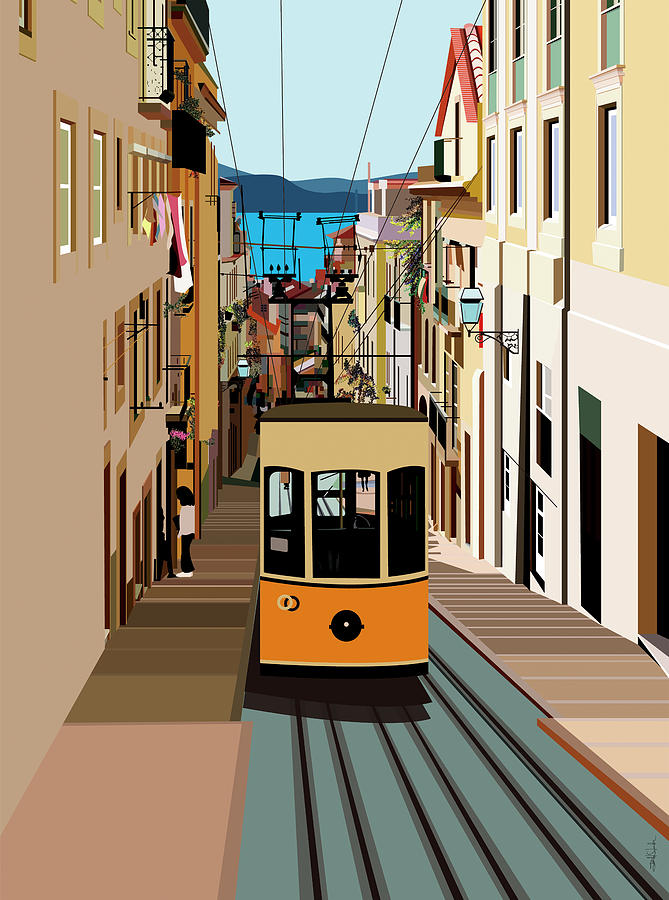 Elevador da Bica-Lisbon Portugal Digital Art by Isabel Salvador