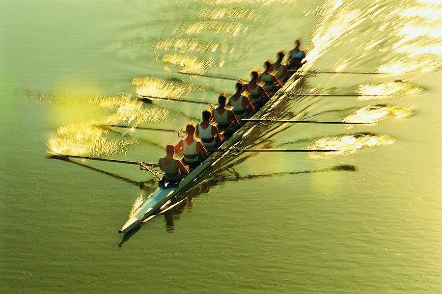 Elevated View of Men Sculling on a River Photograph by Flying Colours Ltd