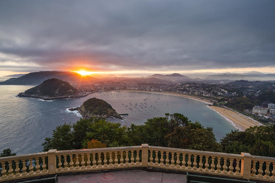 Elevated view of San Sebastian (Donostia) at sunrise. Spain Photograph by Andrea Comi