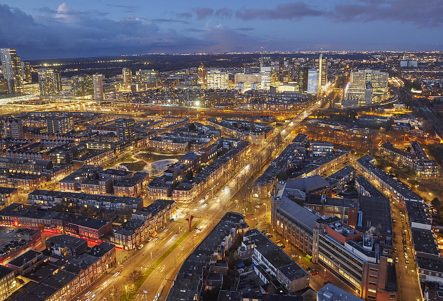 Elevated view of skyline of the Hague at dusk Photograph by Allan Baxter