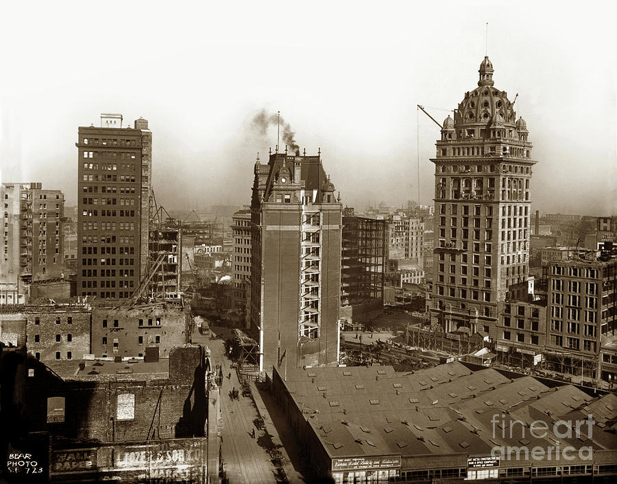 San Francisco Photograph - Elevated view of the Call Building. Pointing out toward Market St. 1908 by Monterey County Historical Society