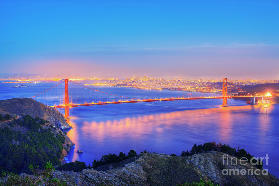 Elevated View Of The Golden Gate Bridge At Dusk Photograph