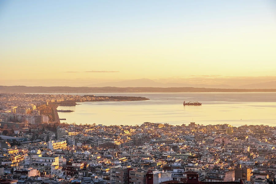 Elevated View of Thessaloniki City at Sunset Photograph by Alexios Ntounas