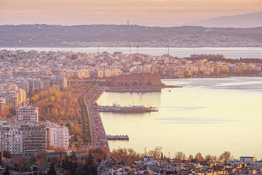 Elevated View of Thessaloniki Nea Paralia at Sunset Photograph by Alexios Ntounas