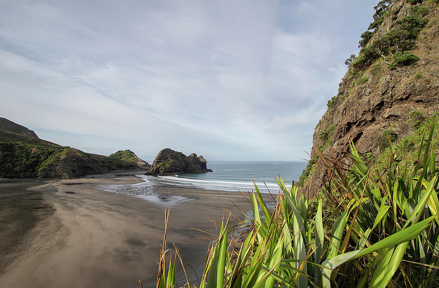 Elevated View - Piha Beach - North Island, New Zealand Photograph by ...