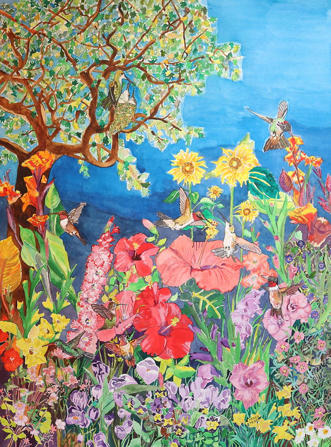 Eleven Hummingbirds Painting by Karen Merry