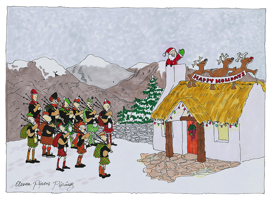 Eleven Pipers Piping Drawing by Hawley Wright