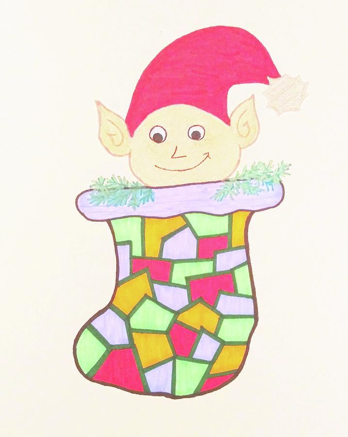 Elf in the Stocking Mixed Media by SarahJo Hawes