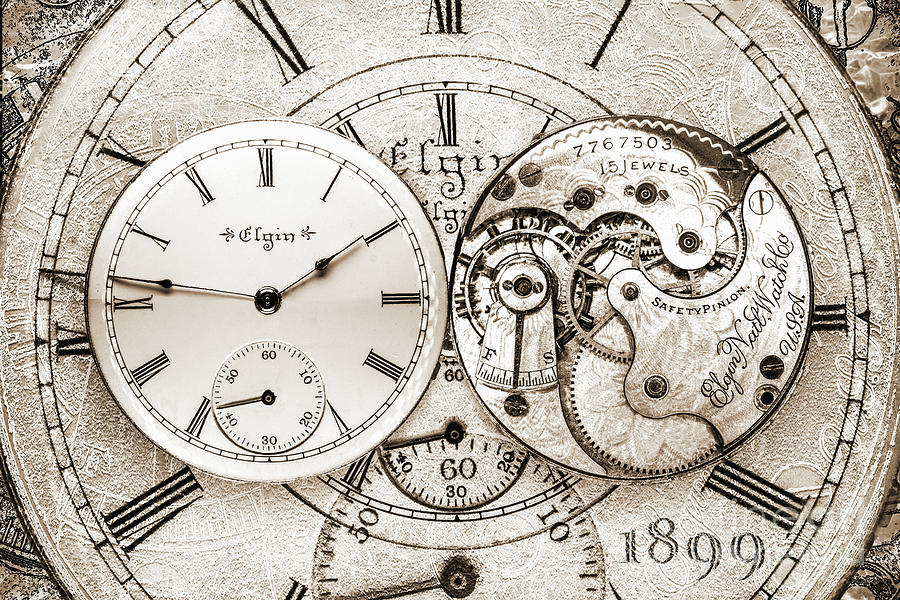 Elgin National Watch Company Pocket Watch- 15 Jewel - Black And White Digital Art by Anthony Ellis