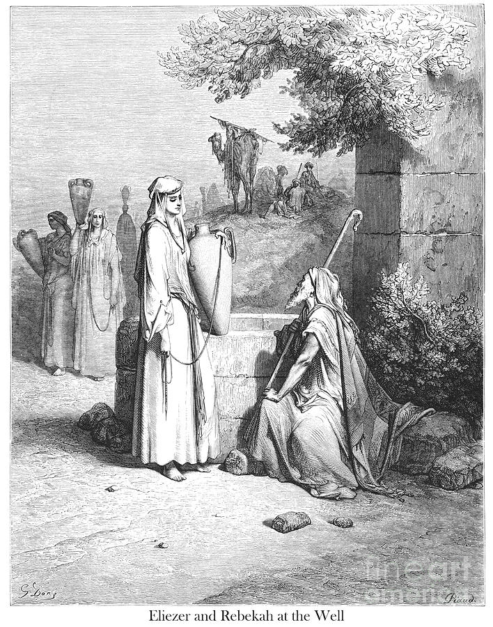 Eliezer and Rebekah by Gustave Dore v1 Drawing by Historic illustrations