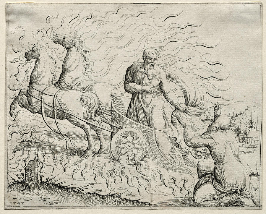 Elijah Ascends to Heaven Drawing by Augustin Hirschvogel