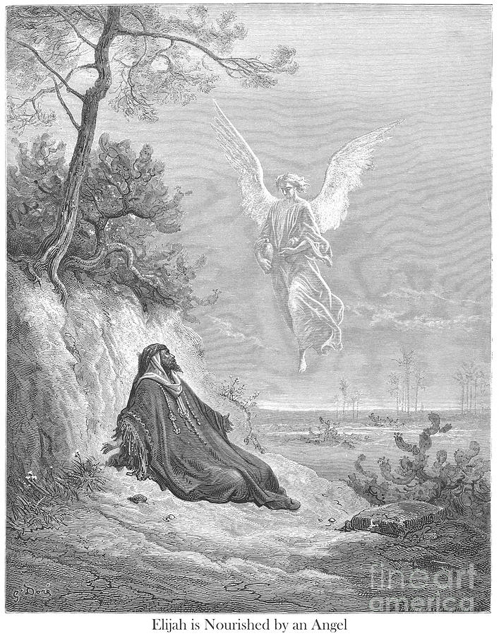 Elijah Nourished by an Angel by Gustave Dore v1 Drawing by Historic ...