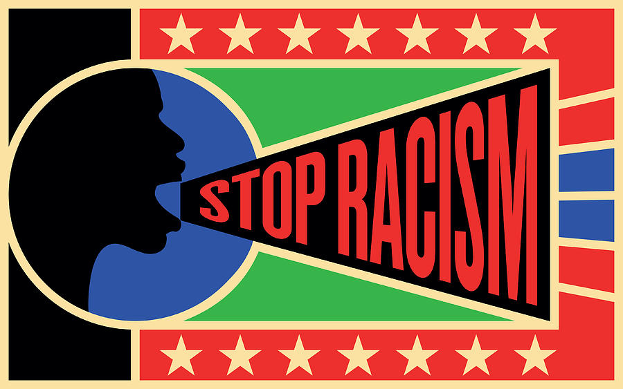Eliminate racial discrimination, Stop racism Rodchenko constructivist poster. Vector stock illustration. Drawing by Lowball-jack