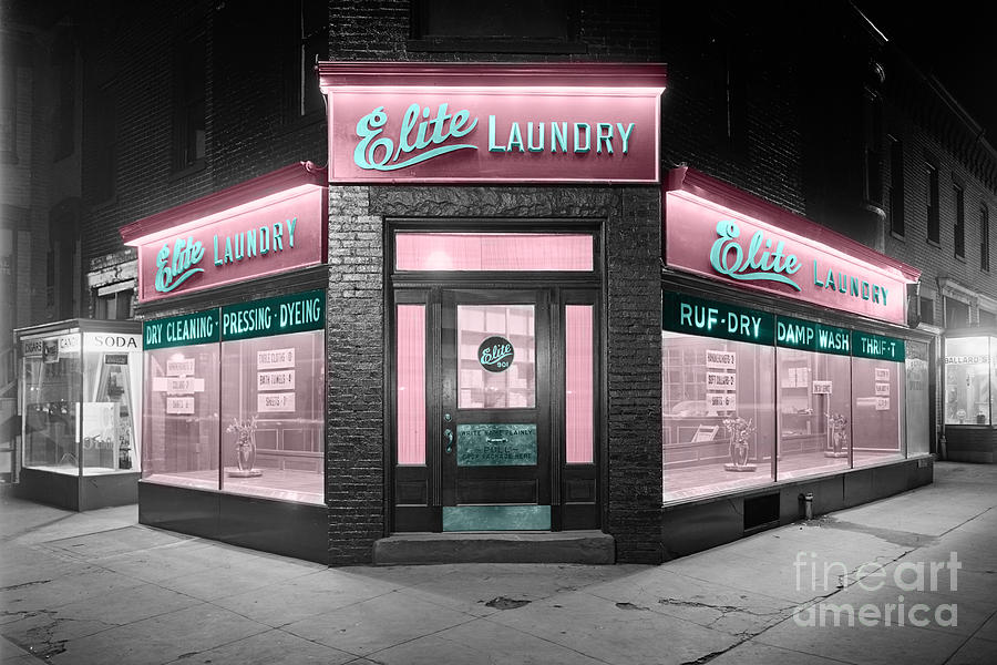 Elite laundry service shop at night Photograph by Delphimages Photo Creations