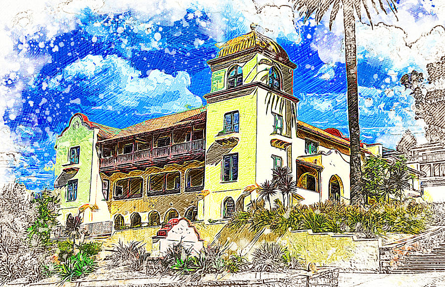 Elizabeth Bard Memorial Hospital in Ventura, California - colored drawing Digital Art by Nicko Prints