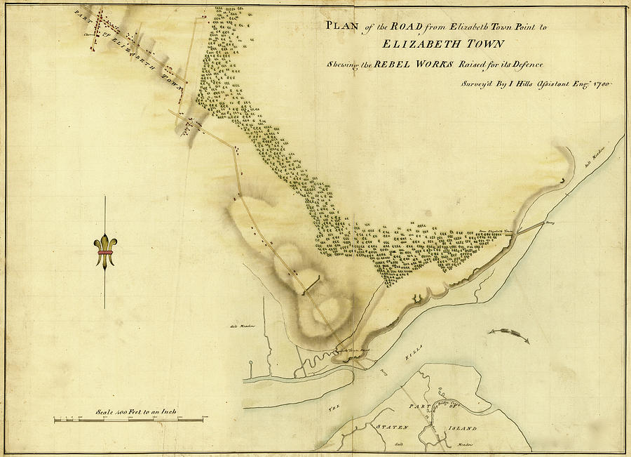 Map Drawing - Elizabeth New Jersey 1780 by Vintage Military Maps